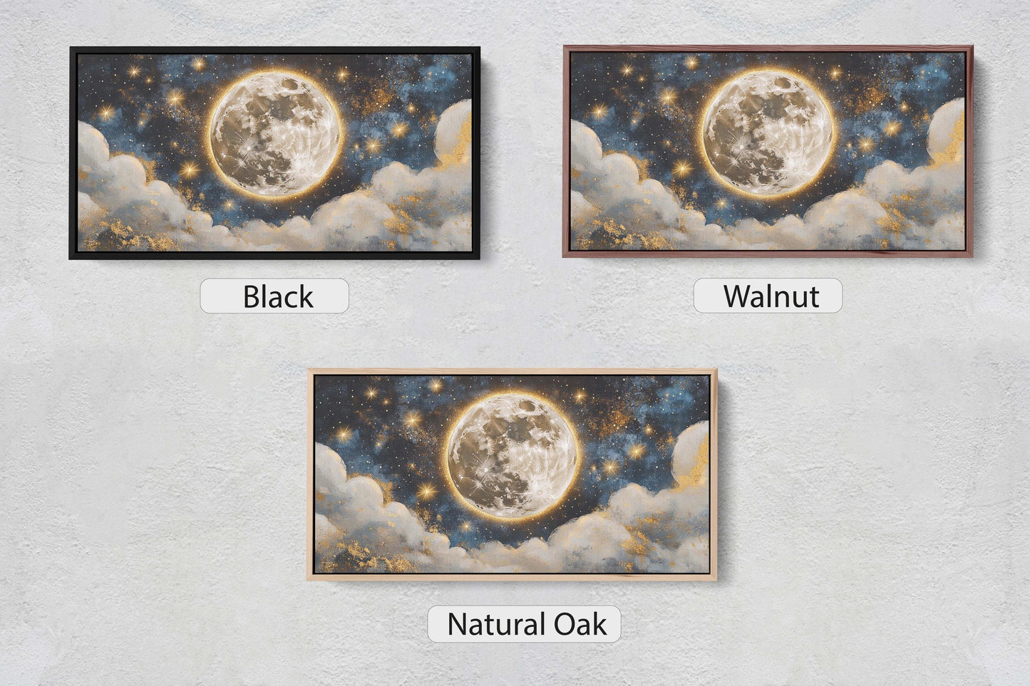Full Moon Vintage ,Cloudy Moon Sky, Moon Painting, Moon and Stars