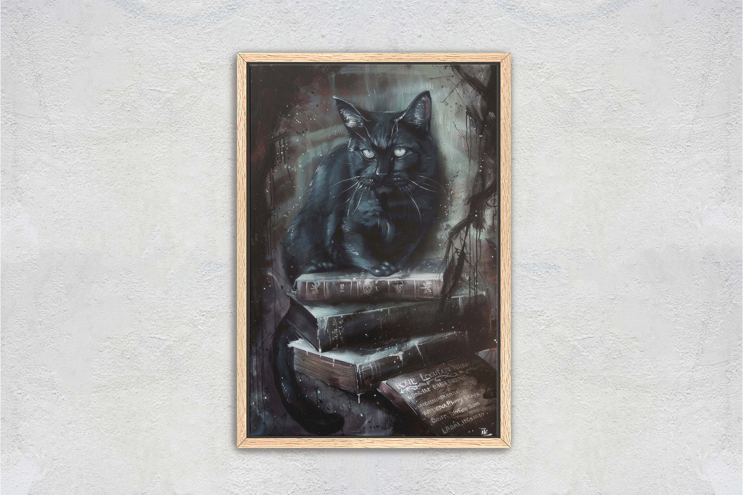 Arcania Black Cat, Dark Academia, Magic Library, Framed Canvas, Halloween Decor, Creepy Decor, Spooky Art