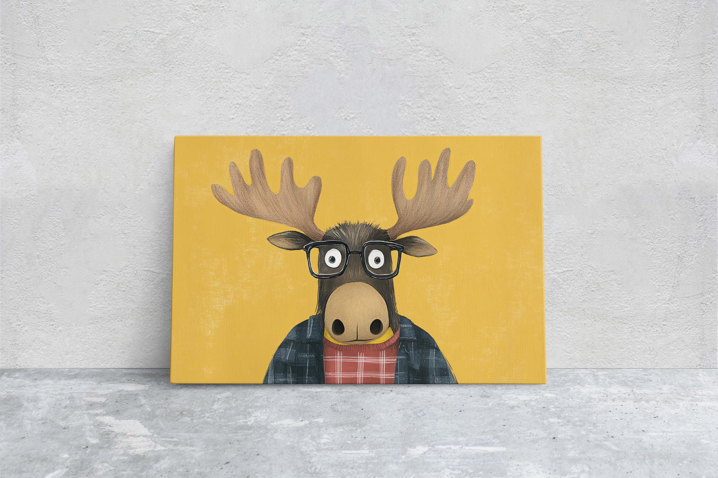 Hipster Moose, Pop Art, Street Art, Graffiti Painting, Animal Sunglasses, Yellow, Fun Quirky, Large Art Print, Kids Room, Boys Room