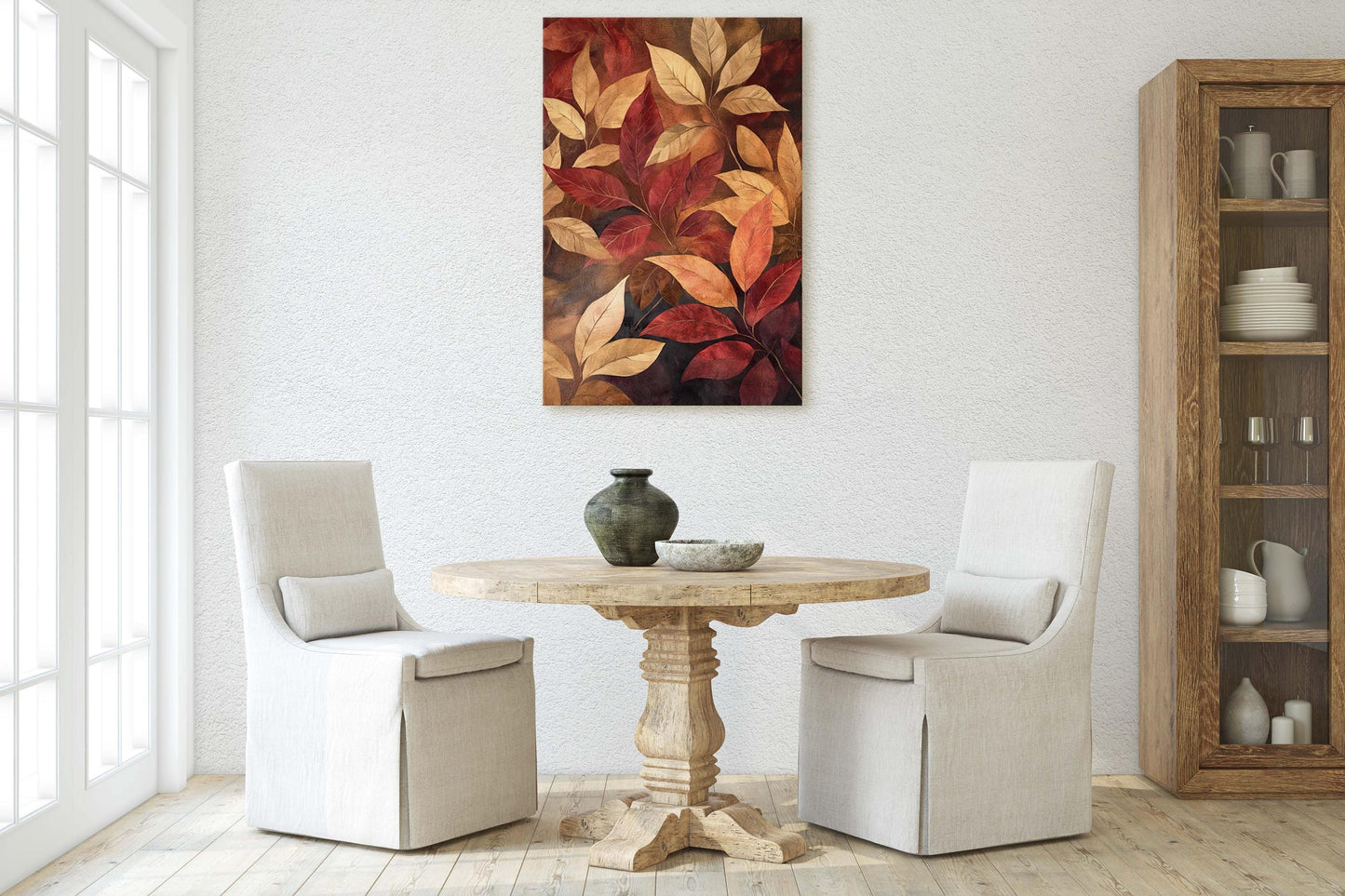 Fall Leaves Painting, Red Orange Leaves, Autumn Decor