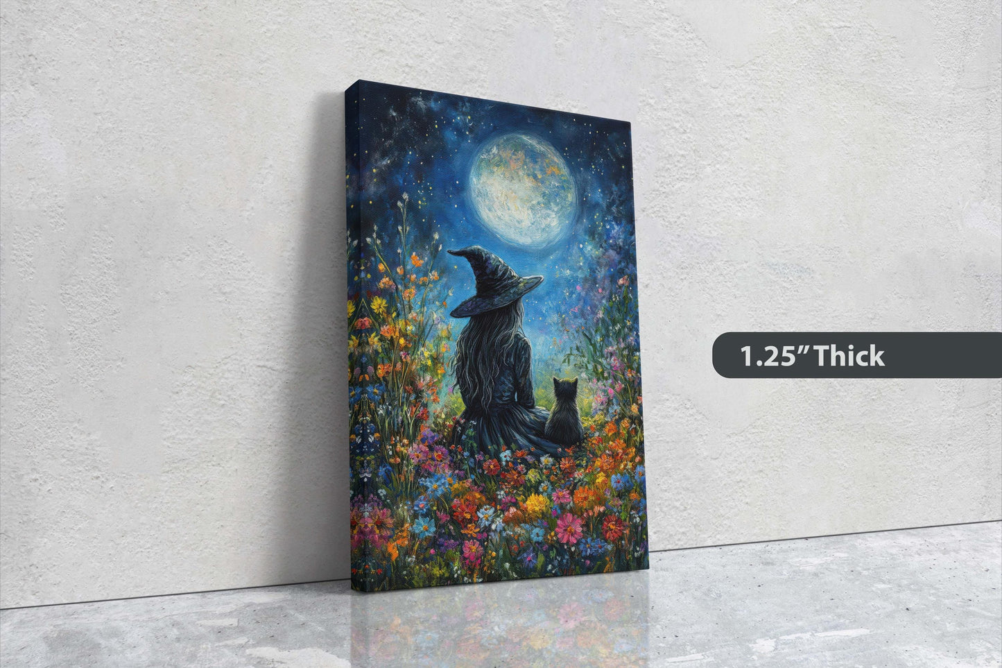 Witch Full Moon, Black Cat Wildflowers, Halloween Decor, Whimsical Halloween, Whimsy Night Stars