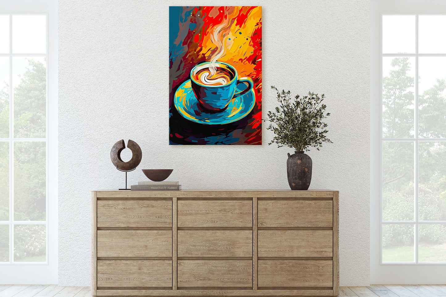 Coffee Art, Latte Painting, Pop Art, Modern Contemporary, Colorful Vivid, Abstract Representative, Framed Canvas, Large Art print