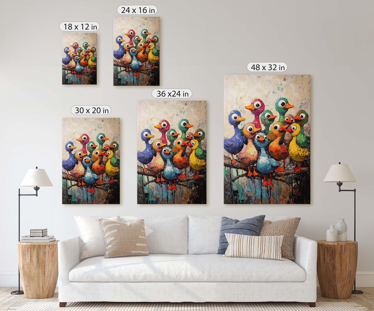 Colorful Ducks Print, Abstract Duck Print, Kids room, Colorful Fun, Bird Print