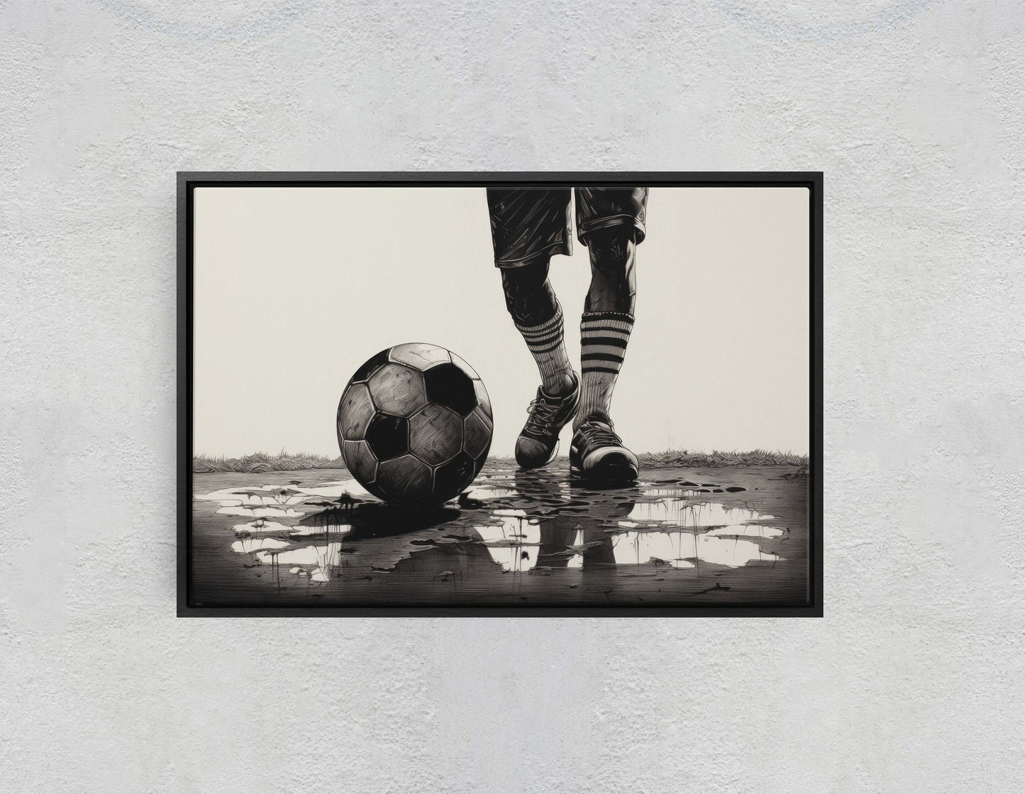 Soccer Painting, Black and White, Sports Decor, Soccer Player, Framed Canvas, Large print, Gift for Dad, Gift for Him
