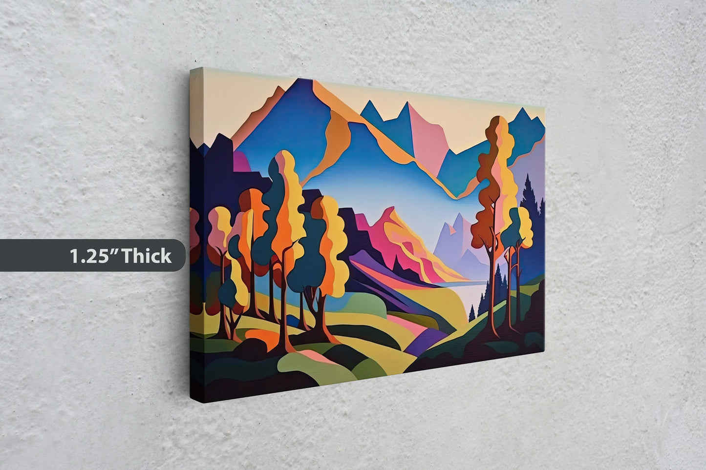 Surreal Mountain, Subdued Landscape, Simplistic Painting, Minimal Abstract, Modern, Art Deco, Geometric Shapes
