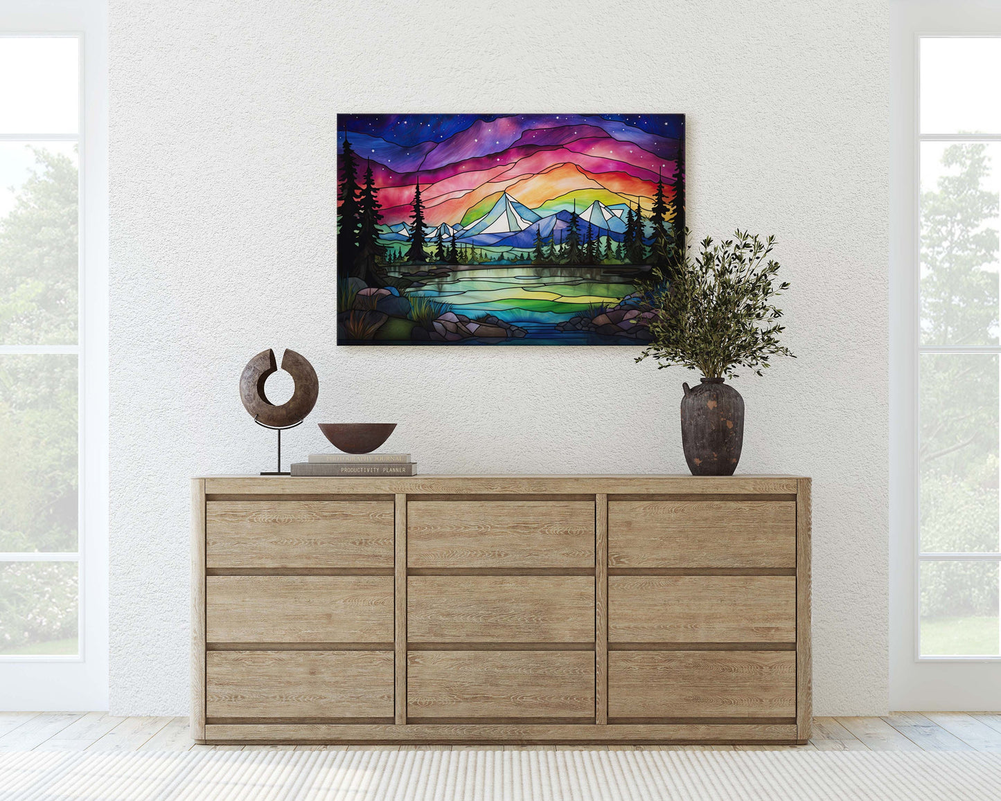 Aurora Borealis, Painting Night, Moon Mountains, Mountain Landscape, Framed Canvas, Cold Mountains, Snow Peaks