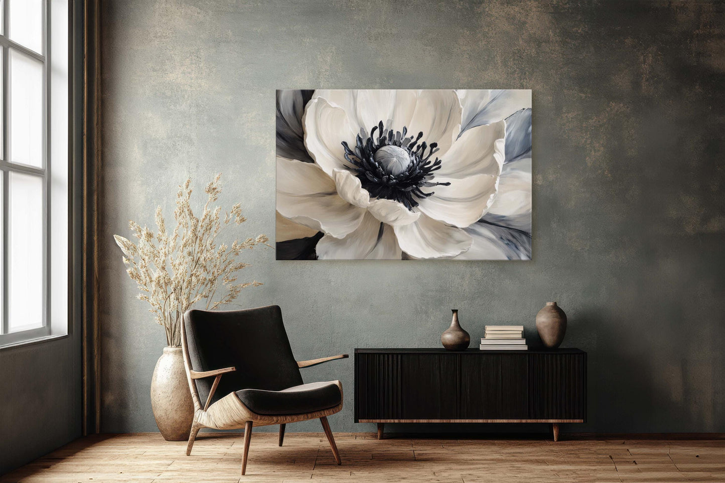 Flower Painting, Black White Flower, Contemporary Art