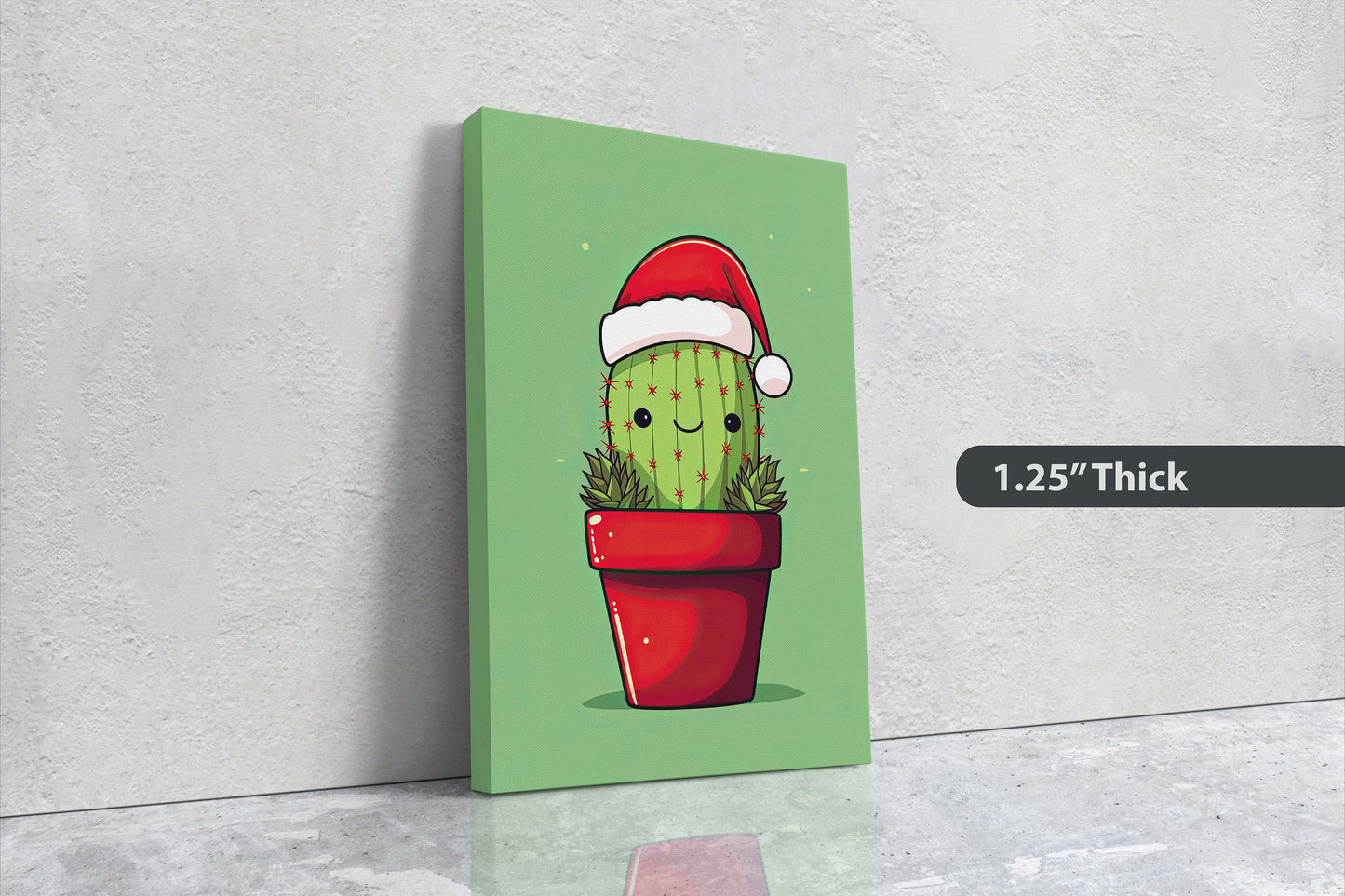 Christmas Cactus, Cute Cactus, Cute Christmas Decor, Illustration, Southwester, Chibi Style, Cartoon Cactus
