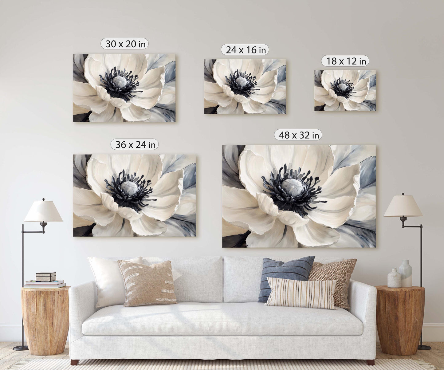 Flower Painting, Black White Flower, Contemporary Art
