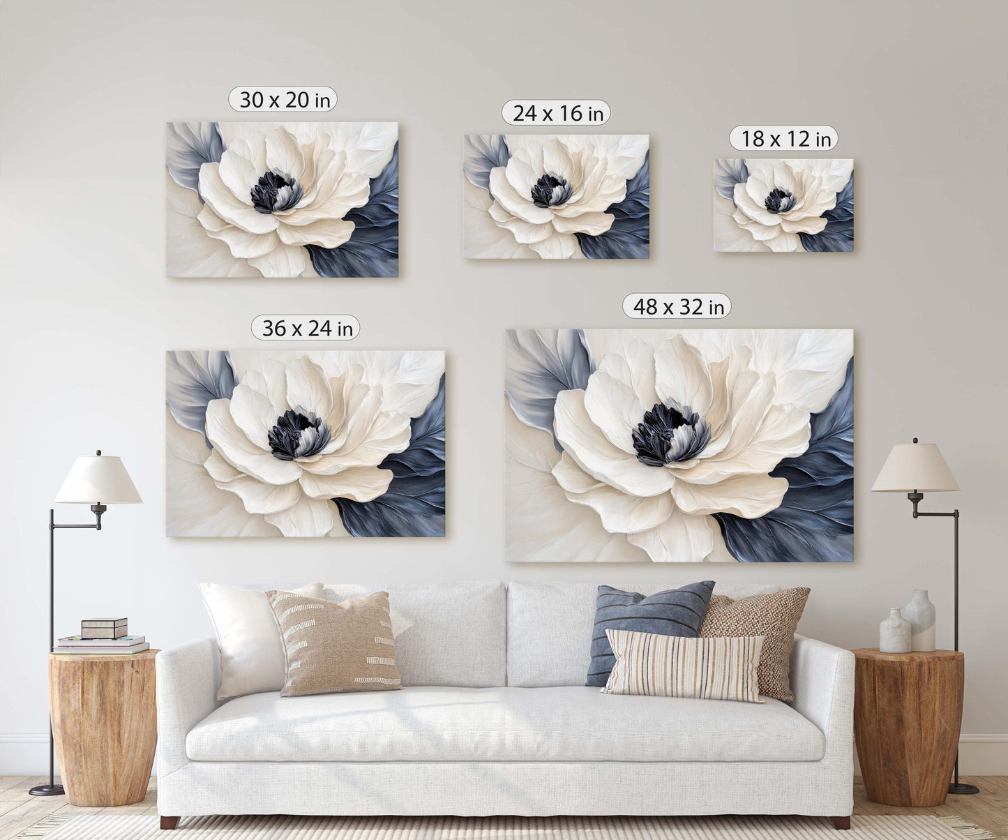 Flower Painting, Black White Floral, Contemporary Art