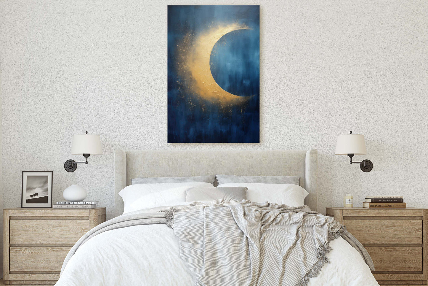 Gold Moon on Indigo, Moon Painting, Minimalist Art, Circle Indigo, Maximalist Art, Contemporary Decor, Celestial Art, Space Decor, Night Sky
