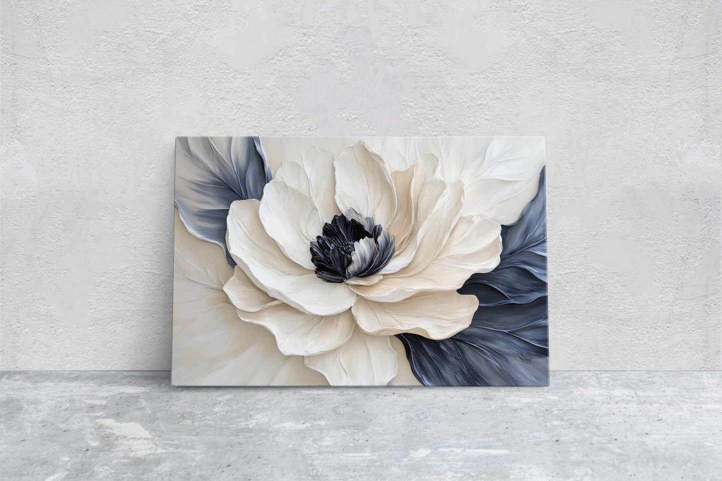Flower Painting, Black White Floral, Contemporary Art