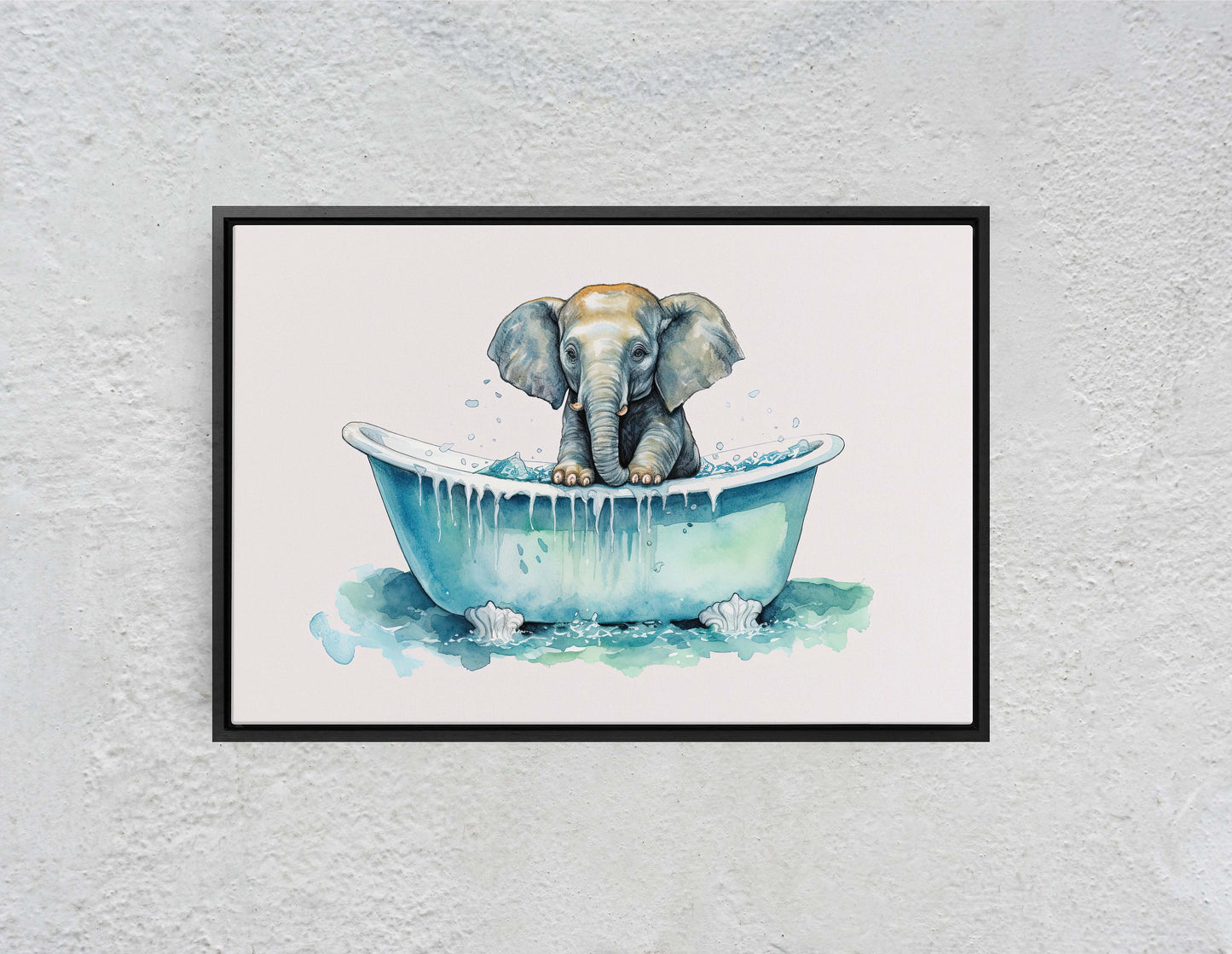 Elephant Bath, Elephant in Bathtub, Bathroom Decor, Kids Bath, Powder room, Fun Art, Cute Baby Elephant, Bath time Art, Silly Decor