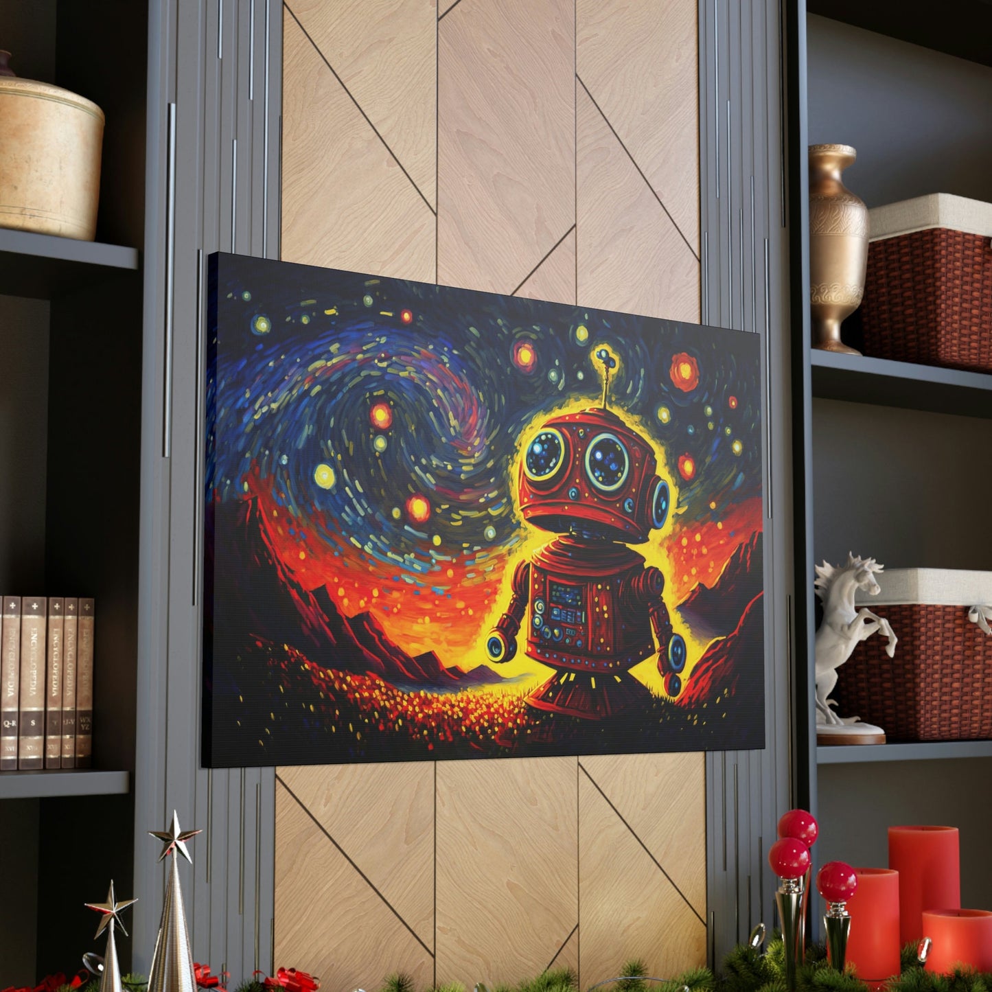 Starry Night Red Robot Canvas Art Ready To Hang