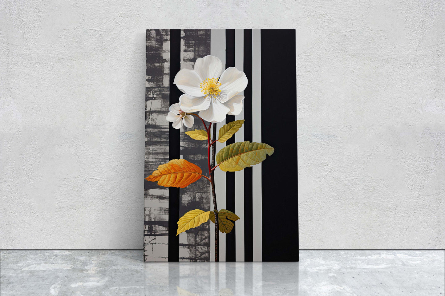 Flower Painting, Black and White, Contemporary Art, Modern Picture, Framed Canvas, Large Art Print, Farmhouse, Barn Decor