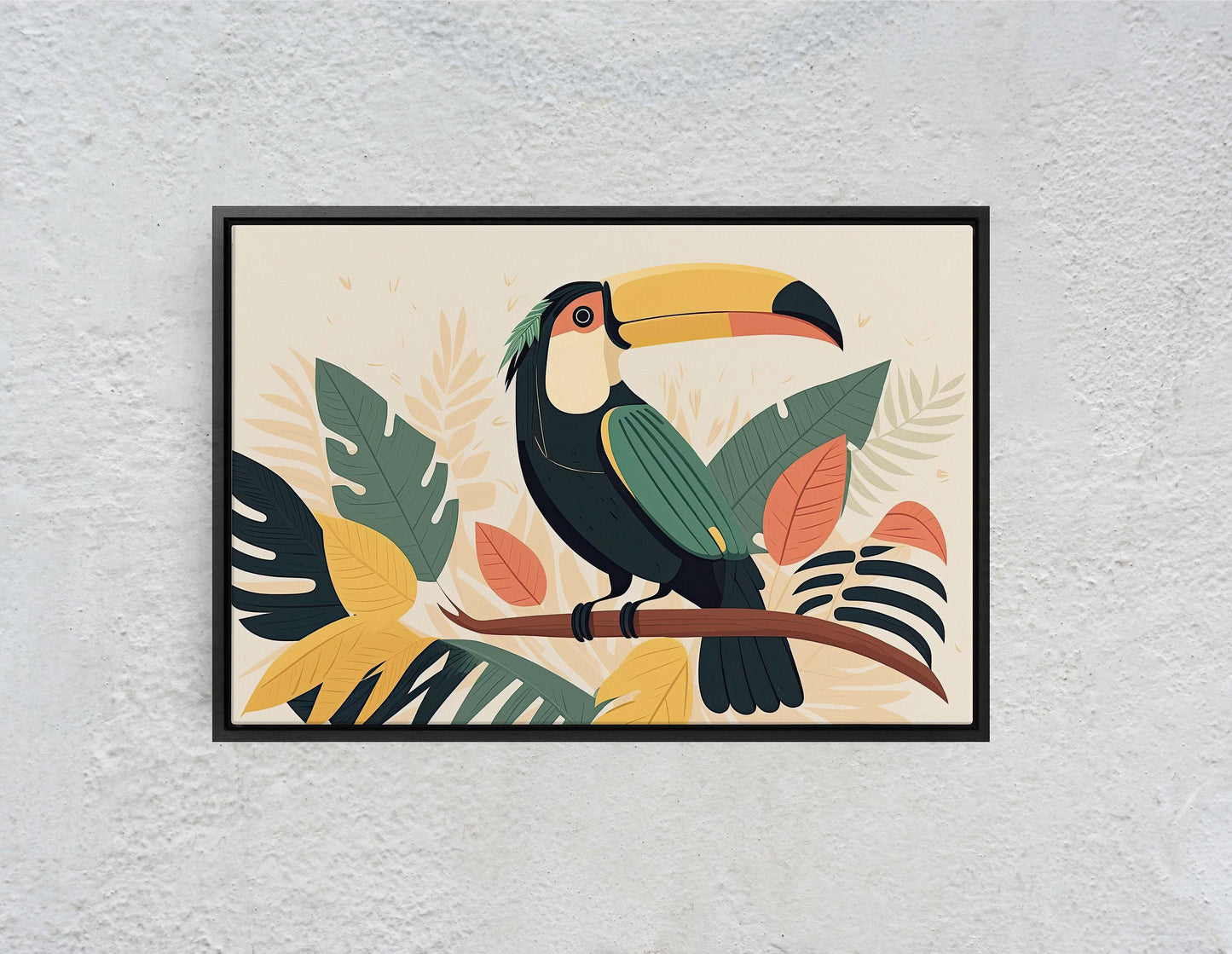 Toucan Boho Minimalist, Bird Art Deco, Mid Century Modern, Canvas Art Large Print,Painting, Landscape, Botanical Tropical