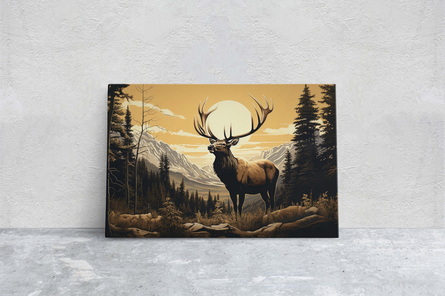 Rocky Mountain Elk, Elk Painting, Cabin Decor, Mountain Home Decor, Neutral Art, Nature Decor, Framed Canvas