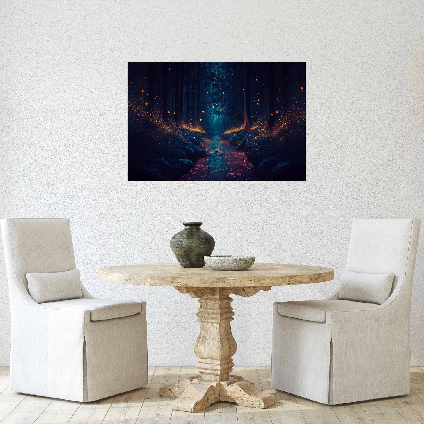 Mystical Firefly Forest Canvas Art Ready To Hang Large Print, Oil Painting, Fantasy Forest