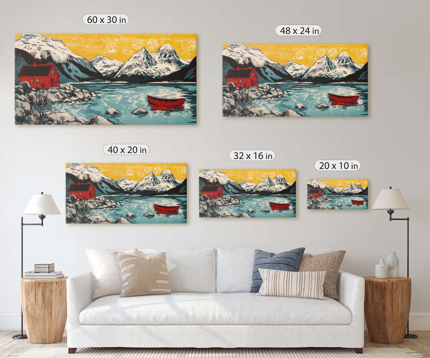 Scandinavian Art, Mountain Cabin, Mountain Lake, Canoe Lake