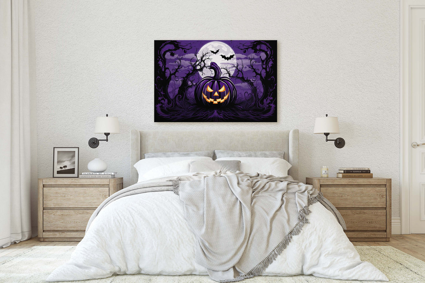 Spooky Jack-Lantern, Purple Moon, Halloween Spooky, Halloween Pumpkin Art, Scary Art, Pumpkin Patch, Poster Print, Framed Canvas