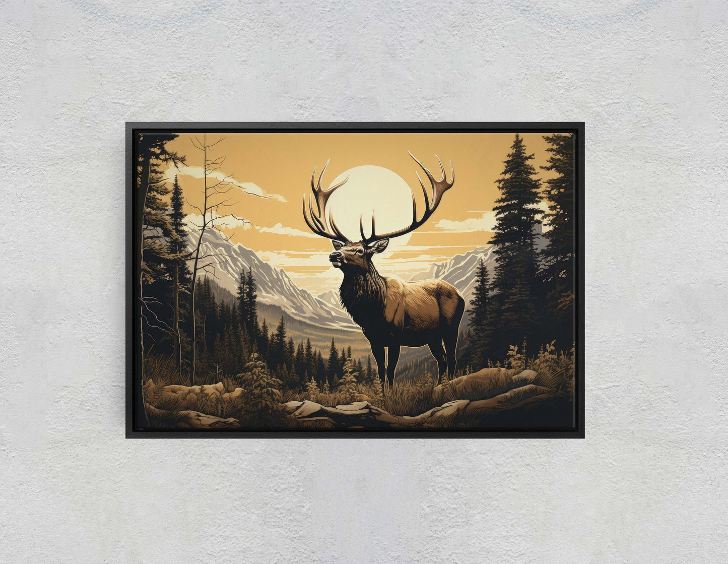 Rocky Mountain Elk, Elk Painting, Cabin Decor, Mountain Home Decor, Neutral Art, Nature Decor, Framed Canvas