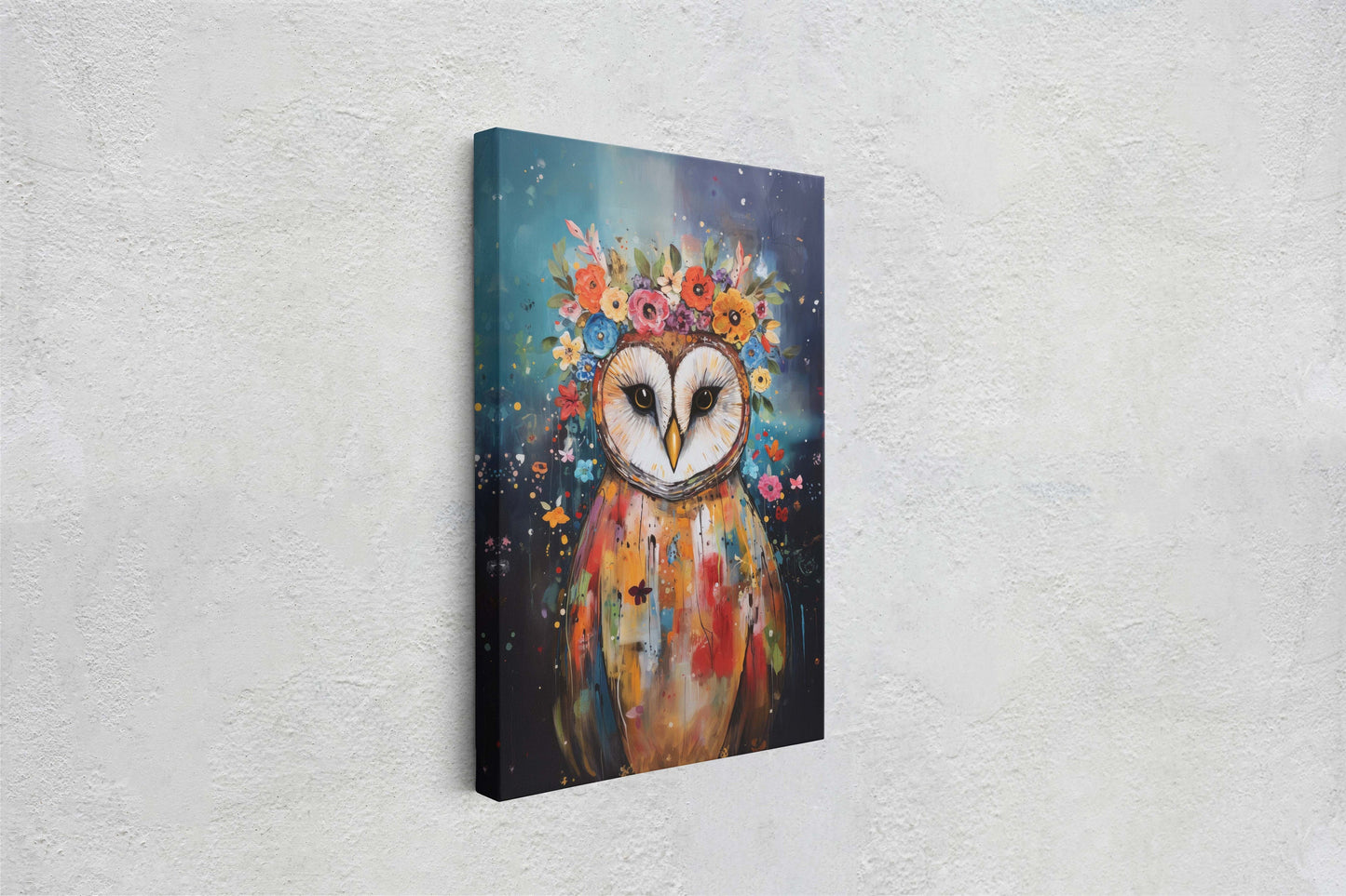 Owl Canvas Art, Modern Colorful, Contemporary Art, Ready To Hang, Large Print, Landscape Painting, Barn Owl