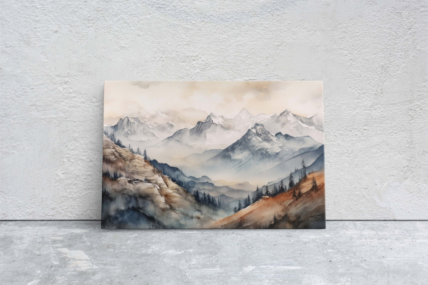 Snowy Mountain on Canvas, Subdued Color, Misty Peaks, Fog Landscape, Neutral Tones, Ready to Hang, Large Print, Colorado Mountain