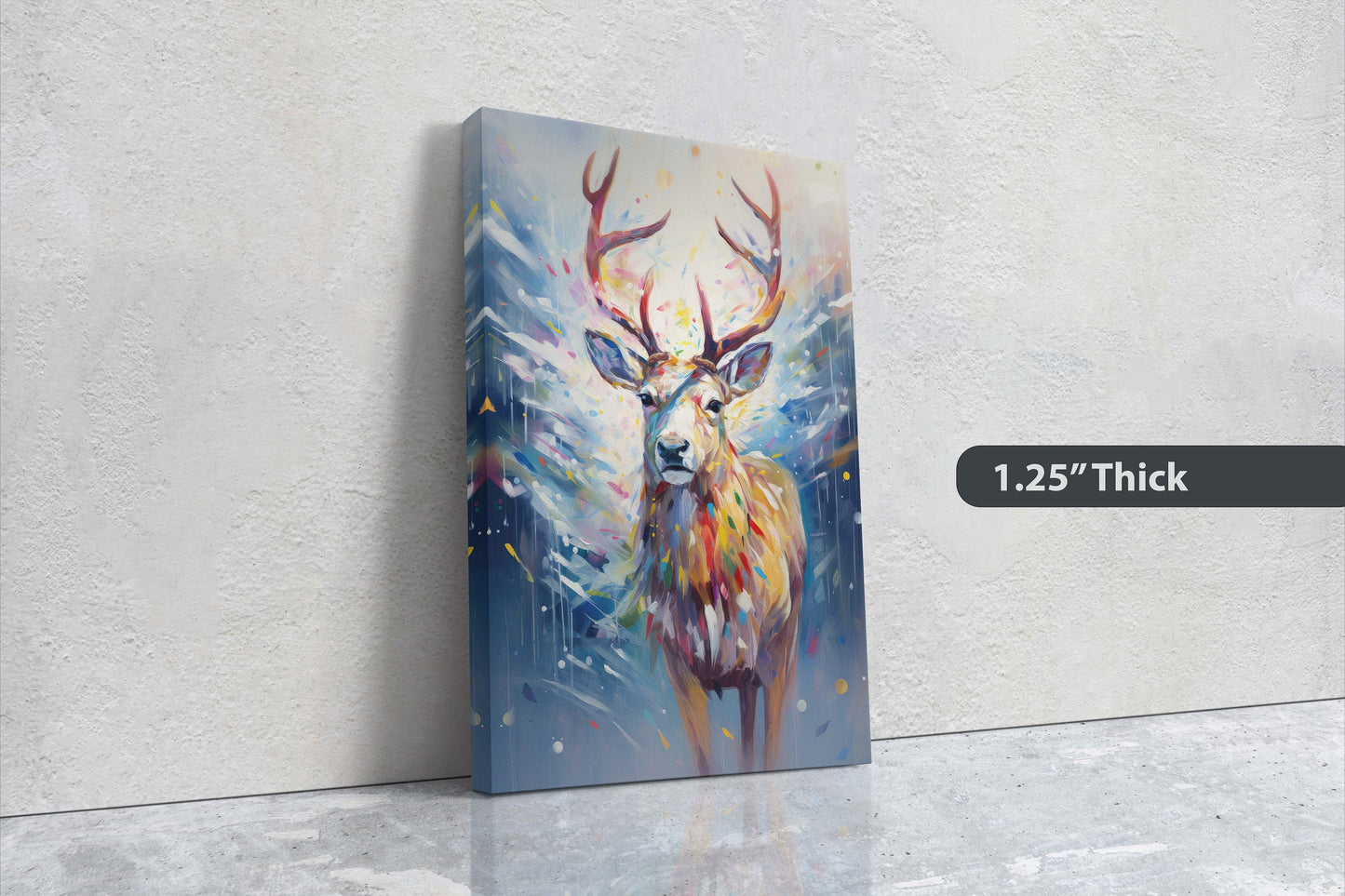 Reindeer Painting, Colorful Reindeer, Winter Art, Festive Decor, Xmas Print, Framed Canvas, Reindeer Print, Christmas Print