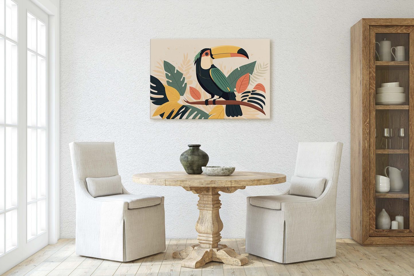 Toucan Boho Minimalist, Bird Art Deco, Mid Century Modern, Canvas Art Large Print,Painting, Landscape, Botanical Tropical