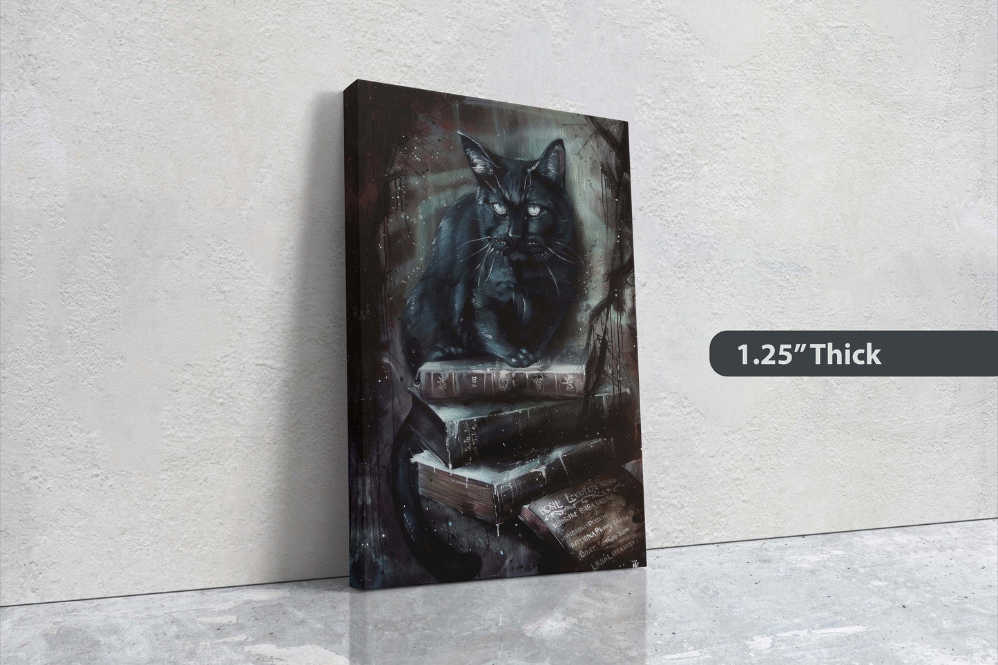 Arcania Black Cat, Dark Academia, Magic Library, Framed Canvas, Halloween Decor, Creepy Decor, Spooky Art