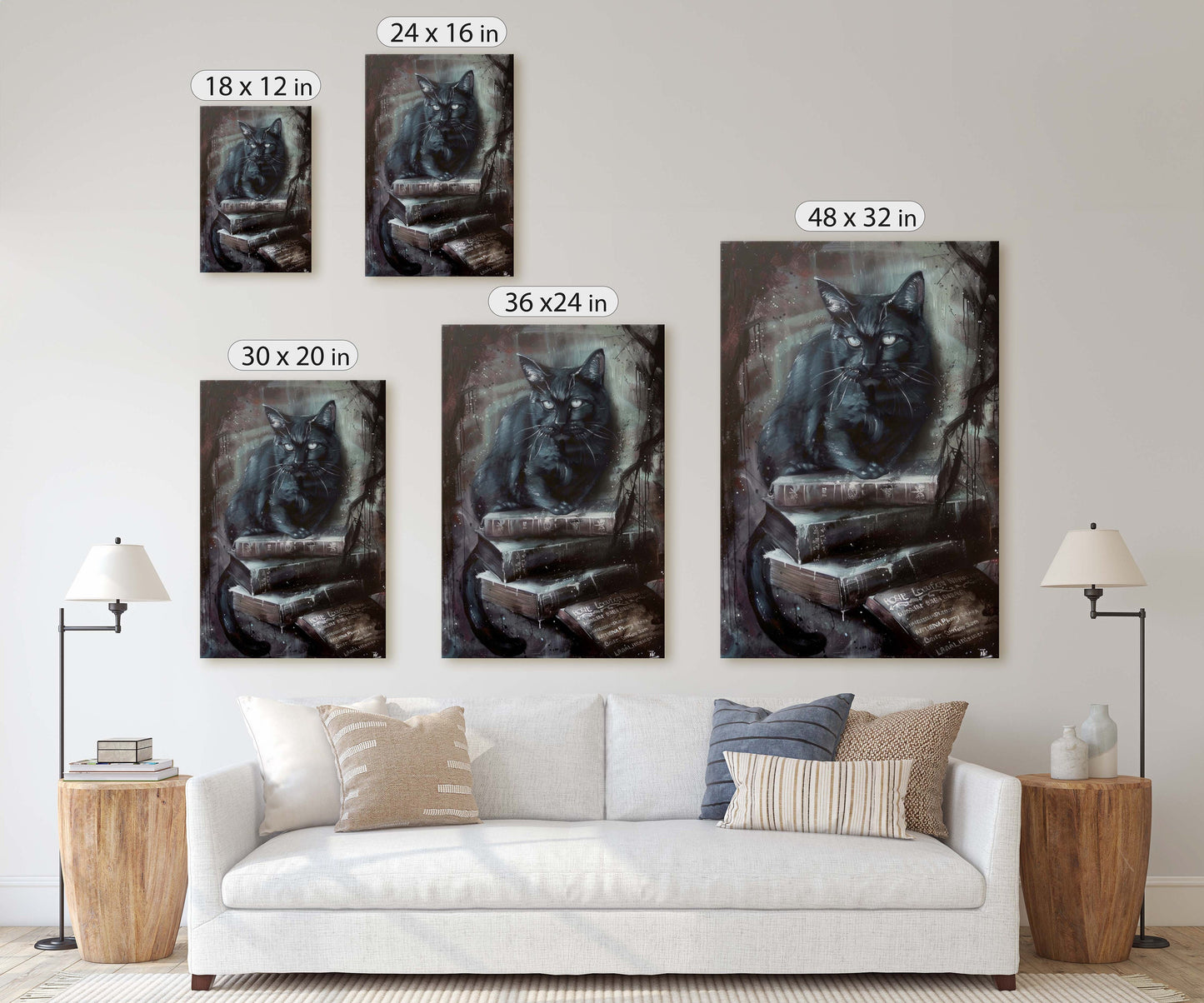 Arcania Black Cat, Dark Academia, Magic Library, Framed Canvas, Halloween Decor, Creepy Decor, Spooky Art