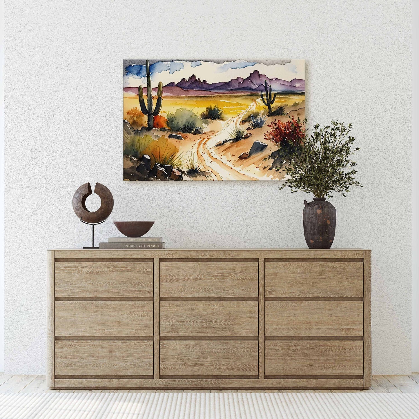 Watercolor Desert Canvas Art Ready To Hang Large Print, Landscape