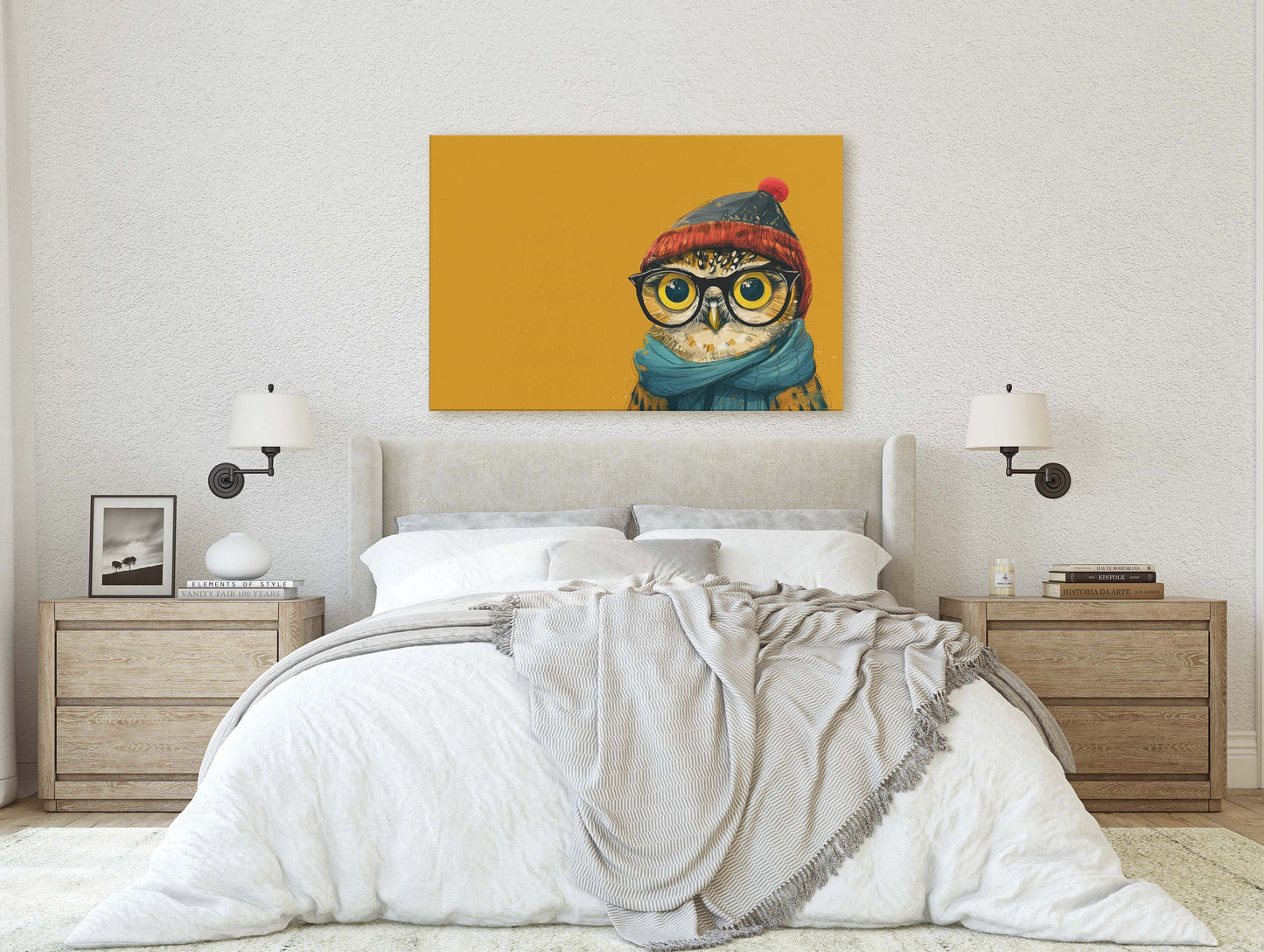 Hipster Owl, Pop Art, Street Art, Graffiti Painting, Animal Sunglasses, Orange Blue, Fun Quirky, Large Art Print, Kids Room