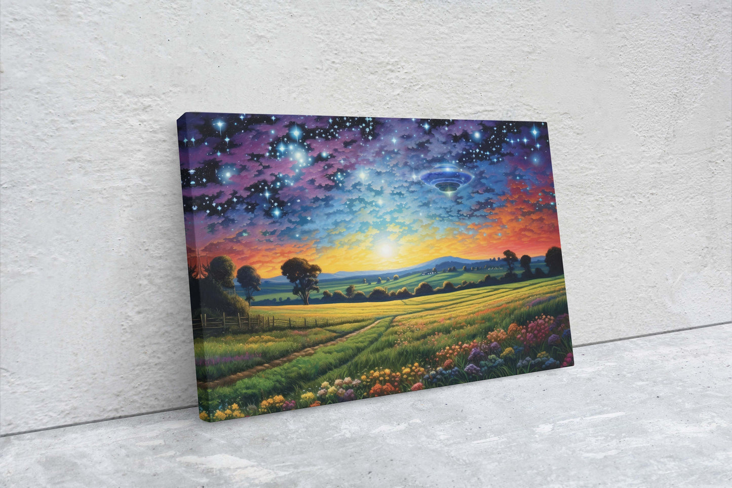 Hidden UFO on Canvas, Subtle UFO Art, Alien Painting, Spaceship Print, Area 51 Print, Flying Saucer, Sci fi art, I want to Believe
