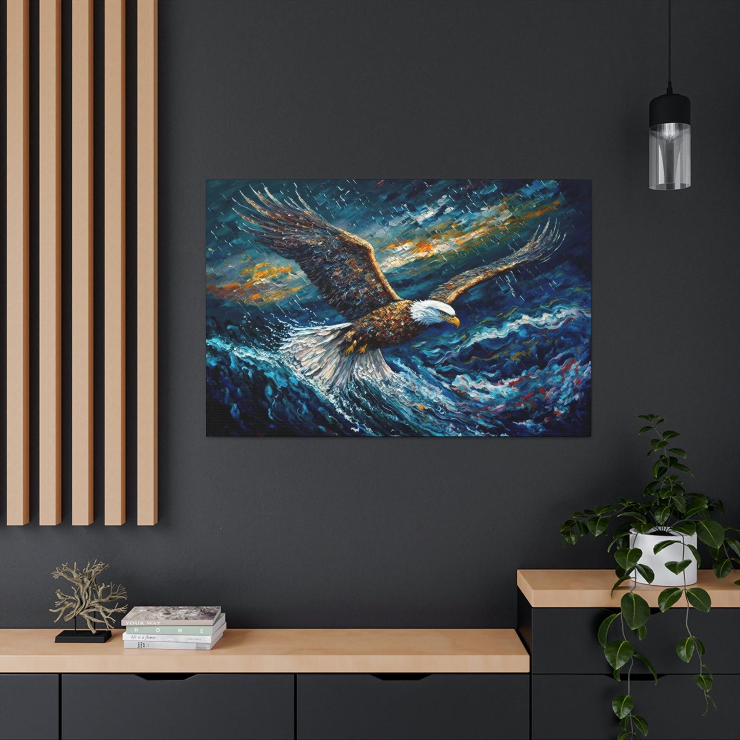 Bald Eagle Canvas Art Ready To Hang Large Print, Oil Painting, Colorful, Americana