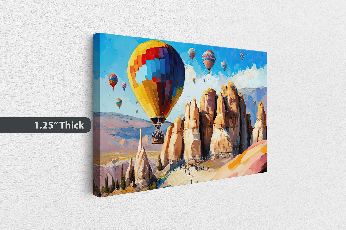 Cappadocia Turkey, Hot Air Balloons,Canvas Art Large Print,Painting, Landscape, Rock Spire, Cliff Art, Bright, Vivid, Colorful