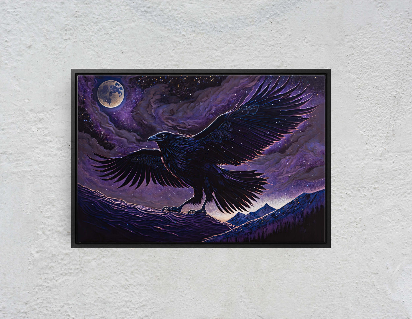 Raven Purple, Night Sky, Abstract Surreal, Ready to Hang, Large Print, Celestial Crow, Bird Painting, Bird Portrait, Moody, Inspiring, Dark