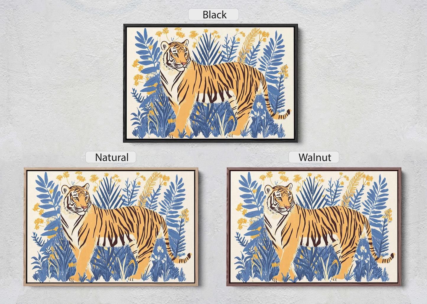 Jungle Tiger, Minimalist Tiger Print, Botanical Animal