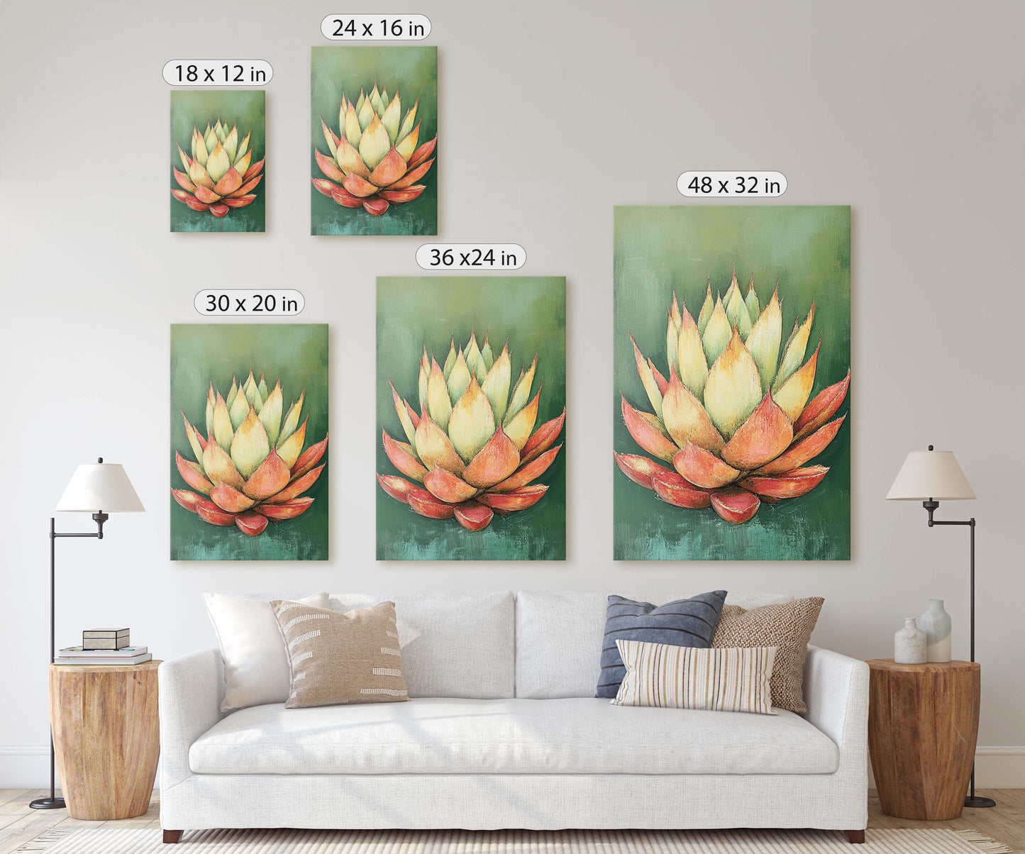 Red Green Agave, Abstract Agave, Minimalist Decor