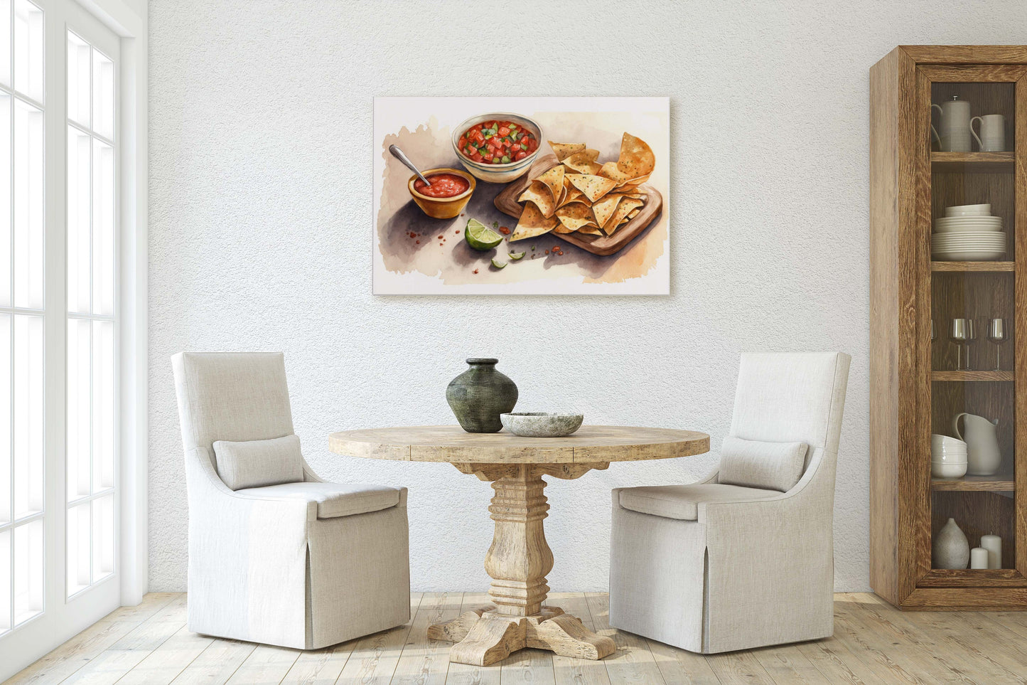 Chips and Salsa, Canvas Art, Ready To Hang, Large Print, Colorful, Watercolor, Mexican food, Kitchen Art, Dining Room, Restaurant Art