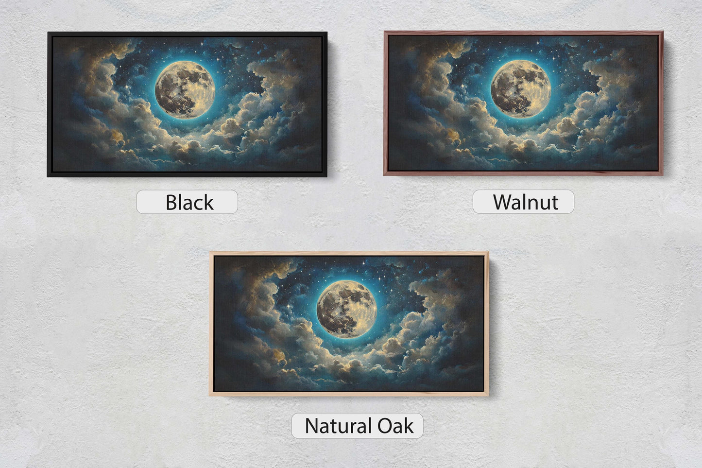 Full Moon Vintage ,Cloudy Moon Sky, Moon Painting, Moon and Stars