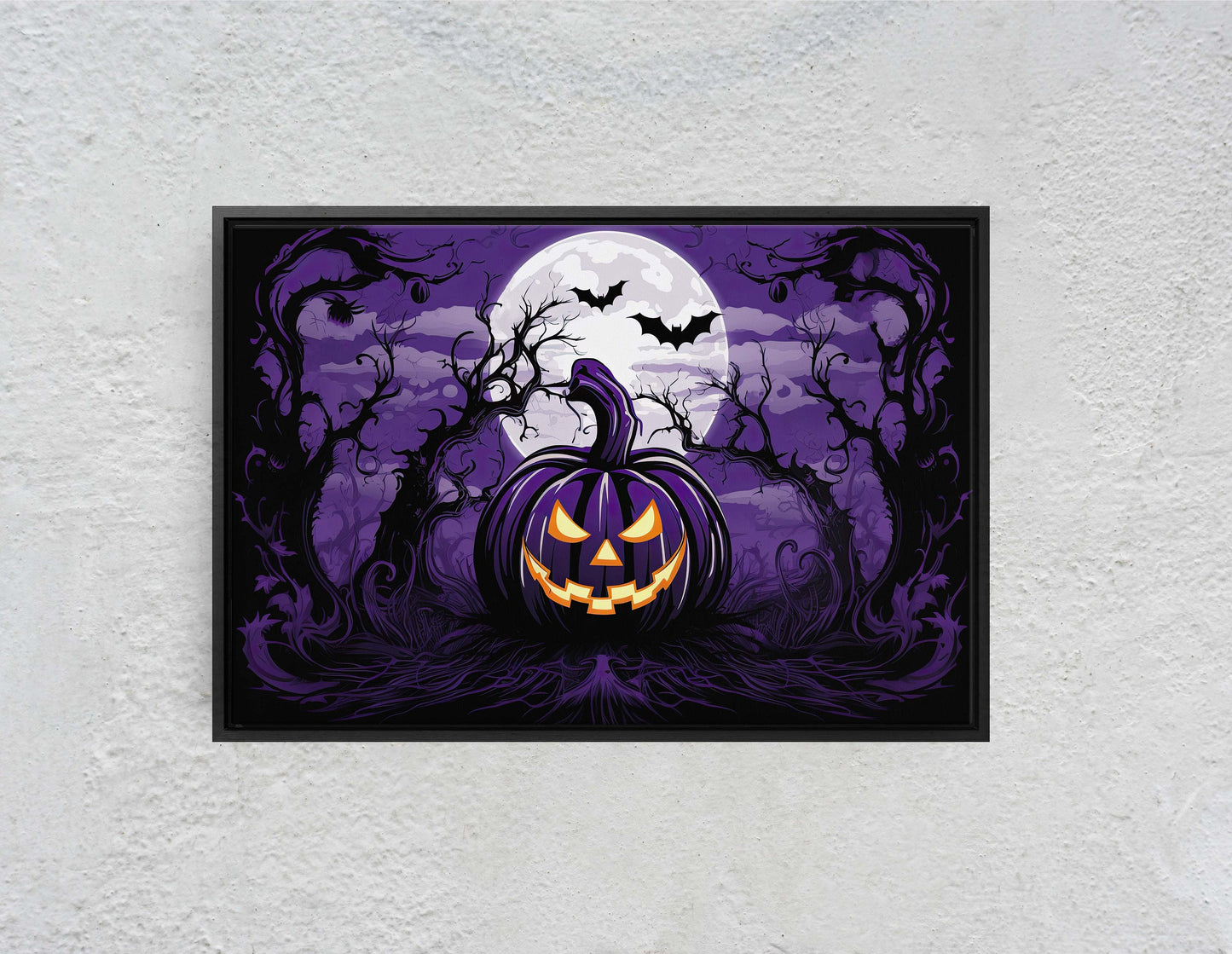 Spooky Jack-Lantern, Purple Moon, Halloween Spooky, Halloween Pumpkin Art, Scary Art, Pumpkin Patch, Poster Print, Framed Canvas