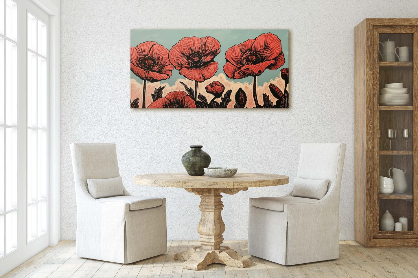Red Poppies Art, Poppy Print, Linocut Print, Scandinavian Art