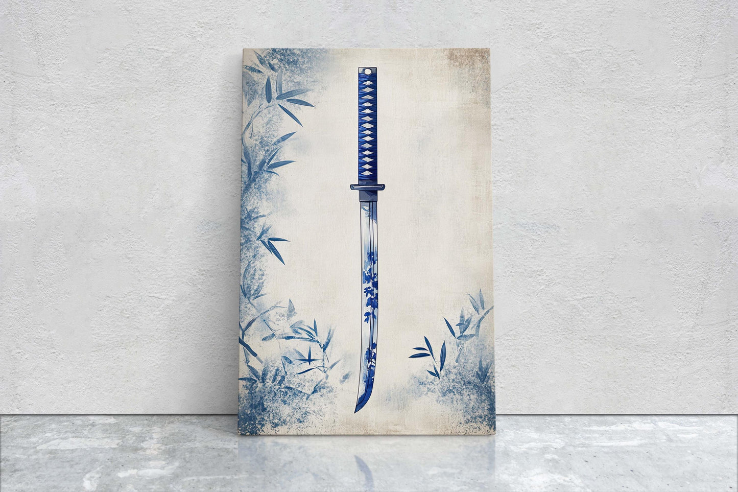 Blue Willow Katana, Samurai Sword, Vintage Art, chinoiserie Design