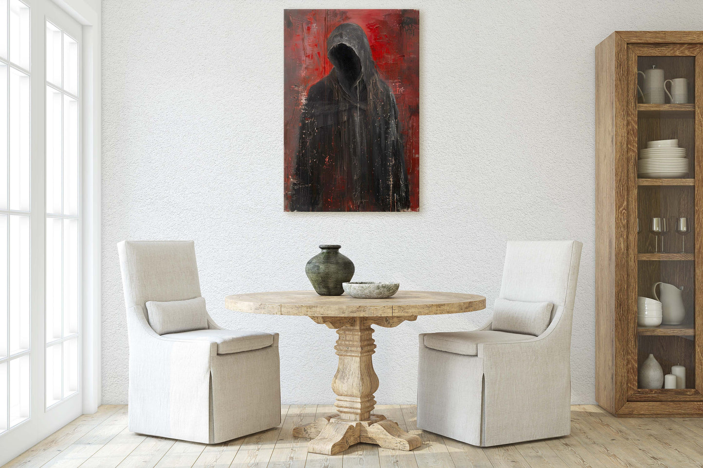 Figure of Death, Dark Robed Figure, Creepy Painting, Gothic Art, Dark Academia, Victorian Art, Red Decor