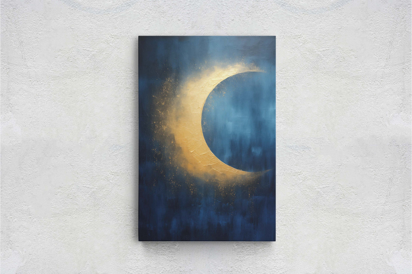 Gold Moon on Indigo, Moon Painting, Minimalist Art, Circle Indigo, Maximalist Art, Contemporary Decor, Celestial Art, Space Decor, Night Sky