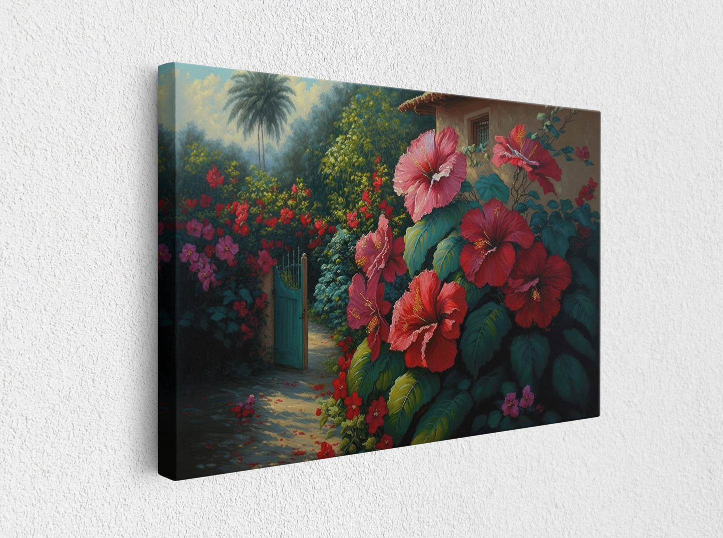 Hibiscus Flowers Canvas Art Ready To Hang Large Print, Oil Painting, Landscape, Natural Beauty, Colorful