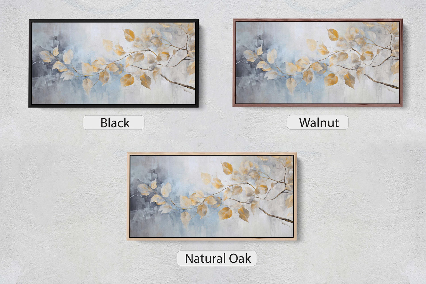 Golden Branches Leaves, Canvas print, Neutral Tones, Floral Art Painting, Contemporary Canvas, Neutral Color, Gray and Gold, Blue Tones