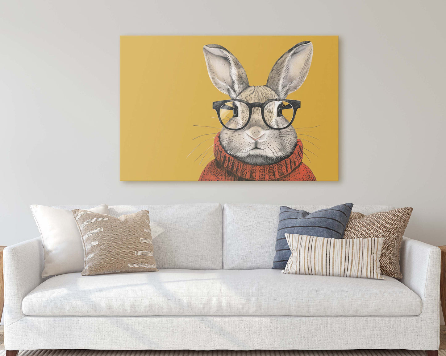 Hipster Rabbit, Pop Art, Street Art, Graffiti Painting, Animal Sunglasses, Orange Blue, Fun Quirky, Large Art Print, Kids Room, Bunny Art