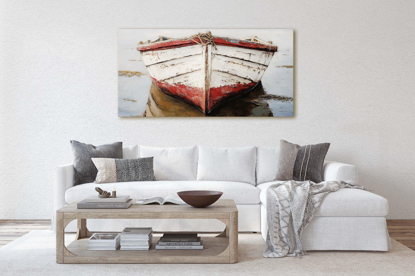 Red Boat, Beach House, Ship Art, Coastal Art, Vacation Home, Nautical Art